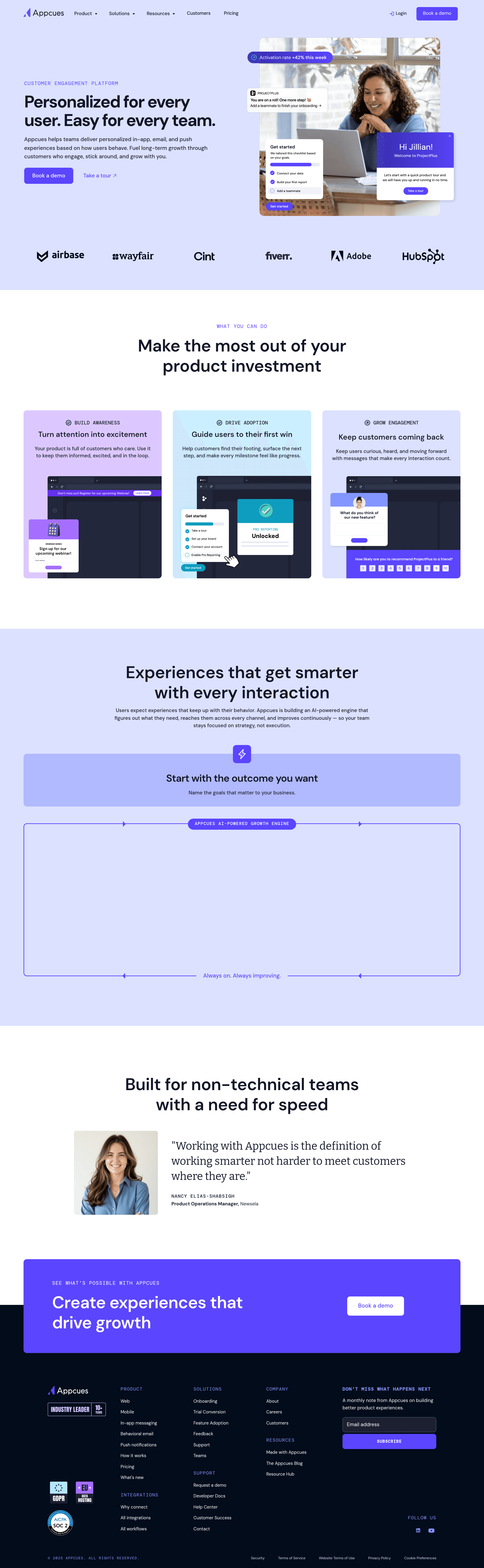 Appcues b2b landing page screenshot