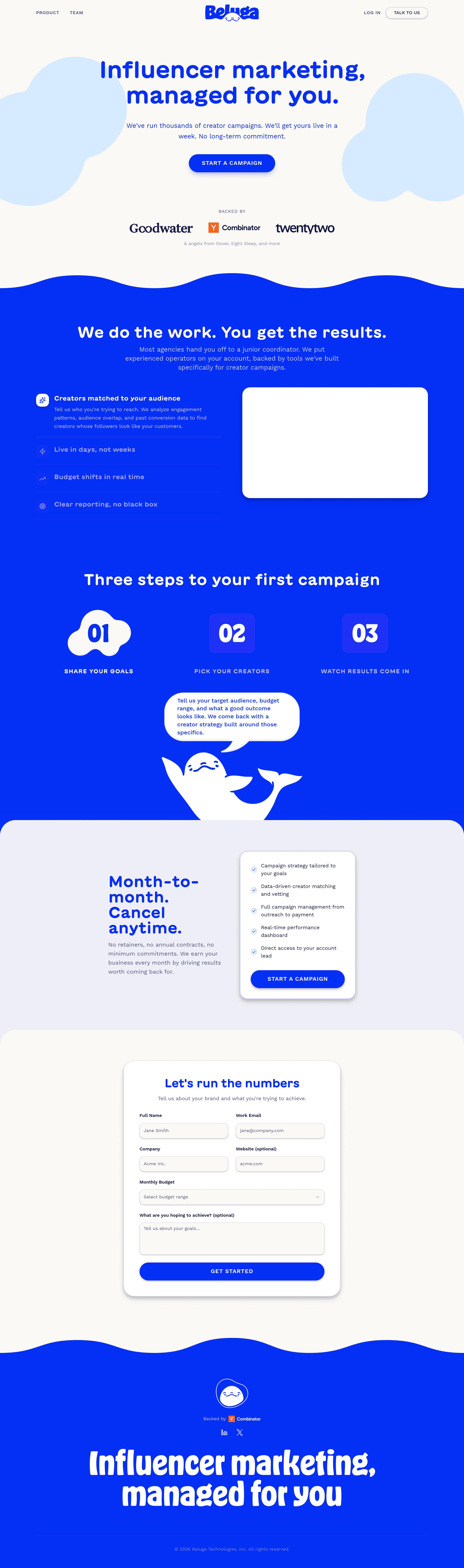 Beluga landing page screenshot