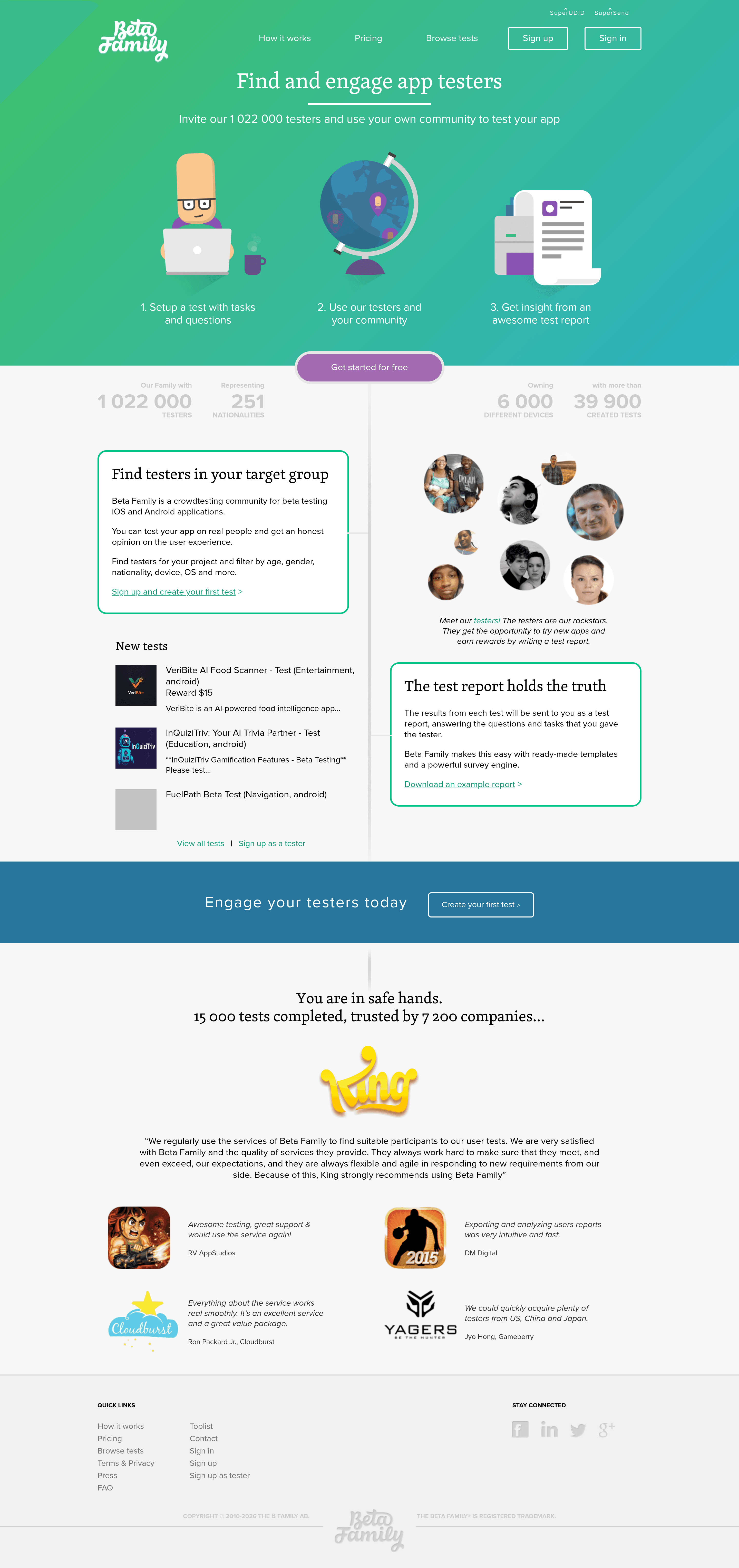 Betafamily b2b landing page screenshot