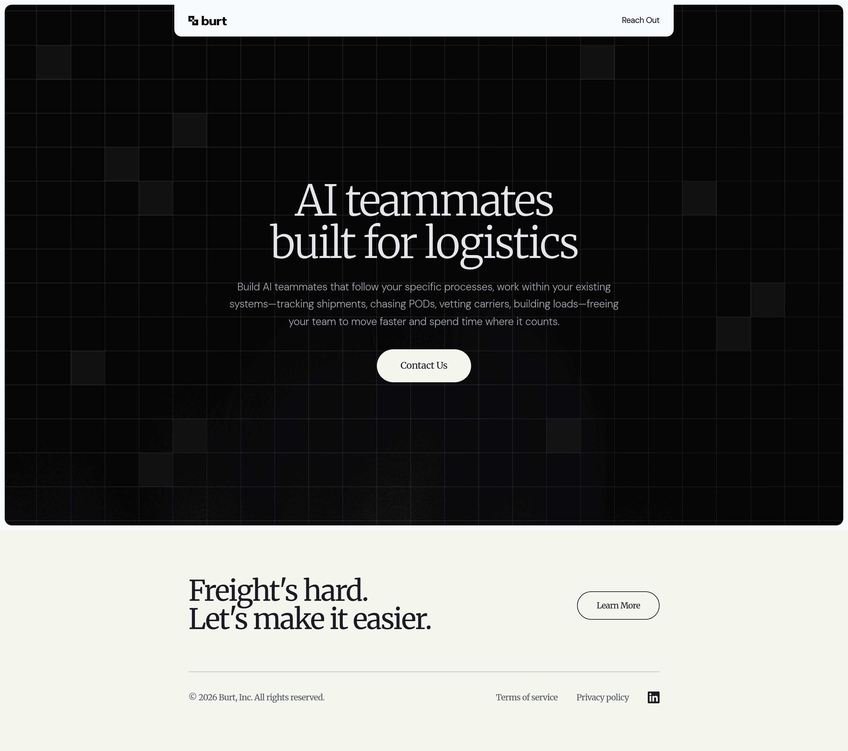 Burt landing page screenshot