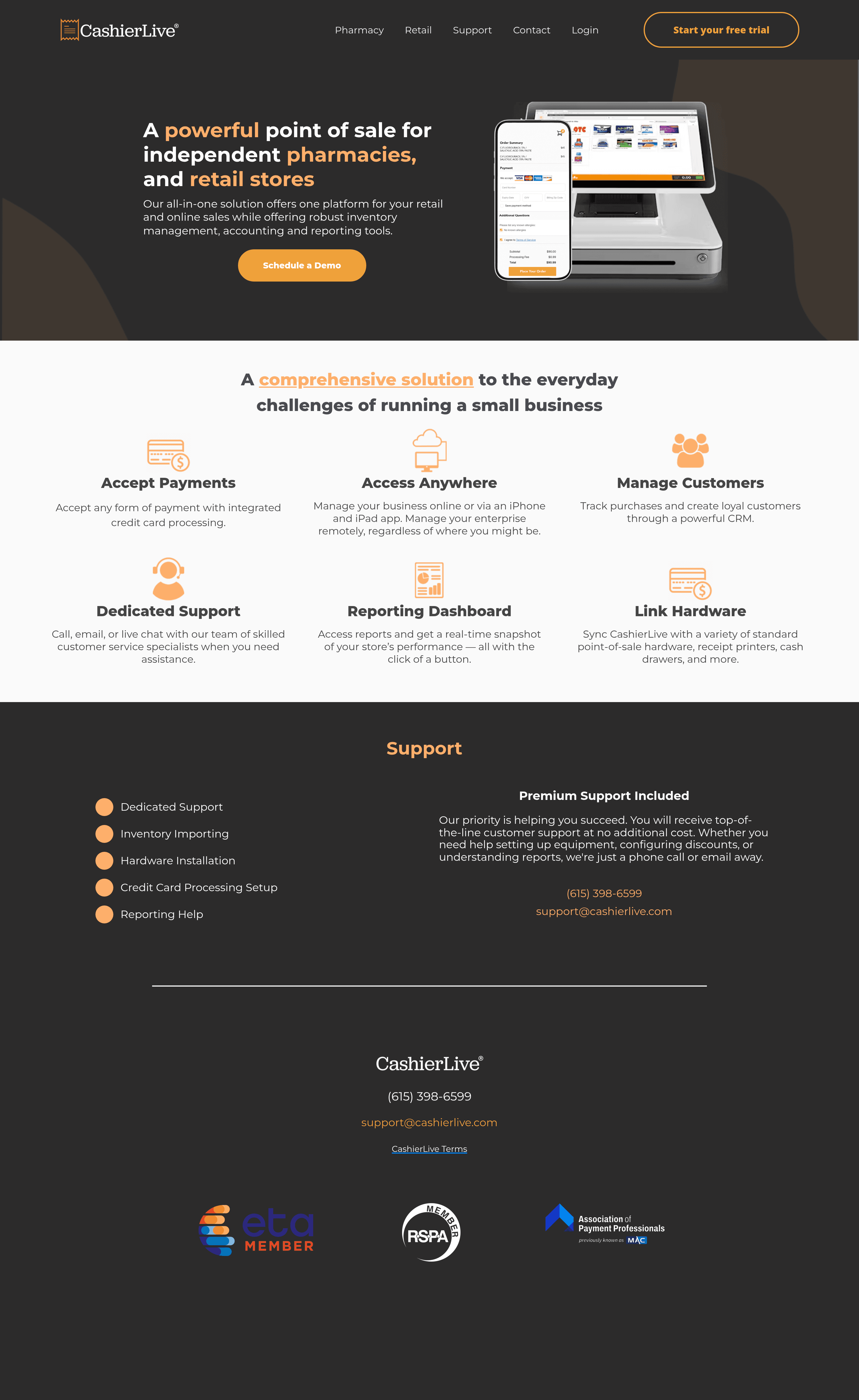 Cashierlive b2b landing page screenshot