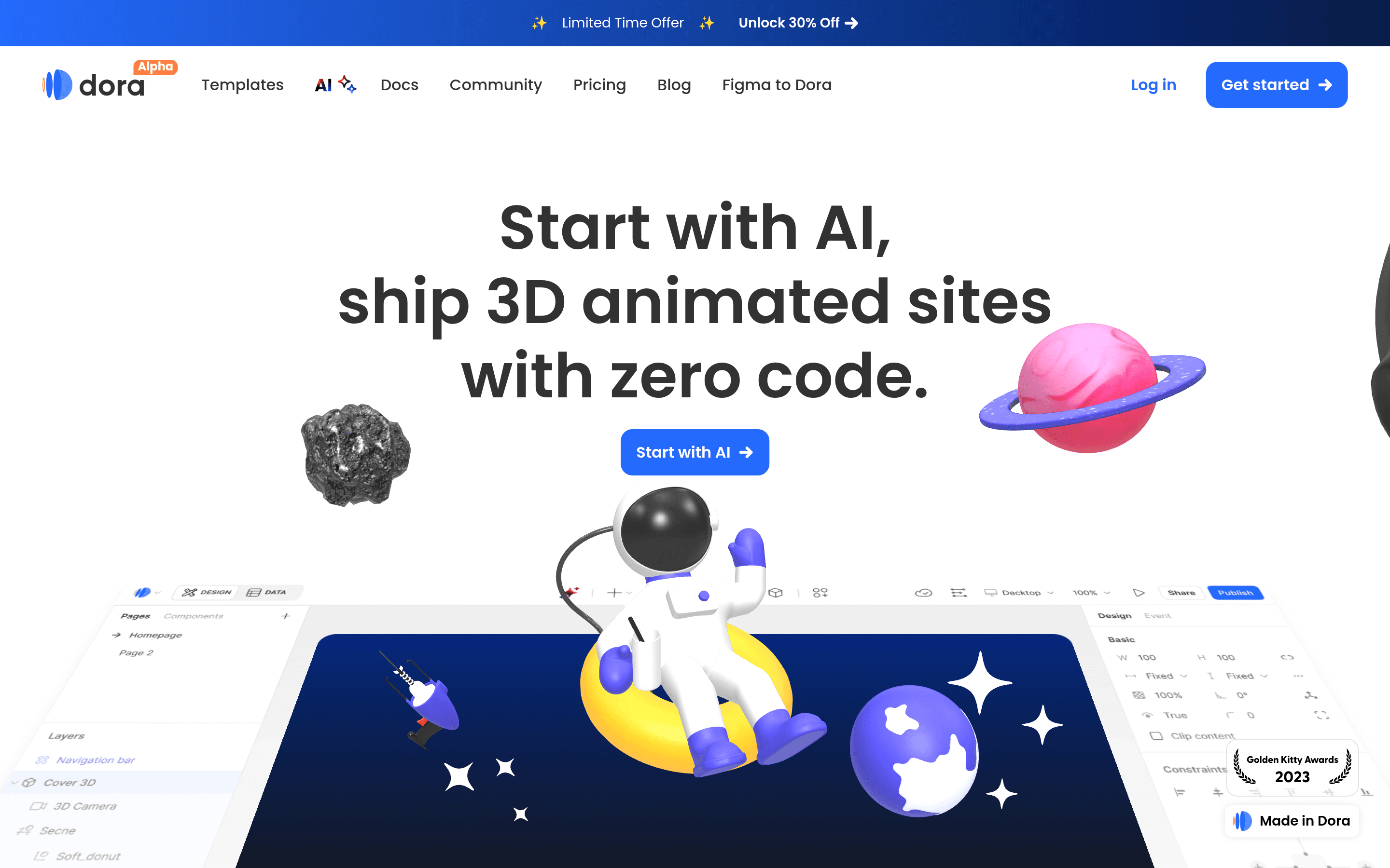Dora AI (Alpha) landing page screenshot