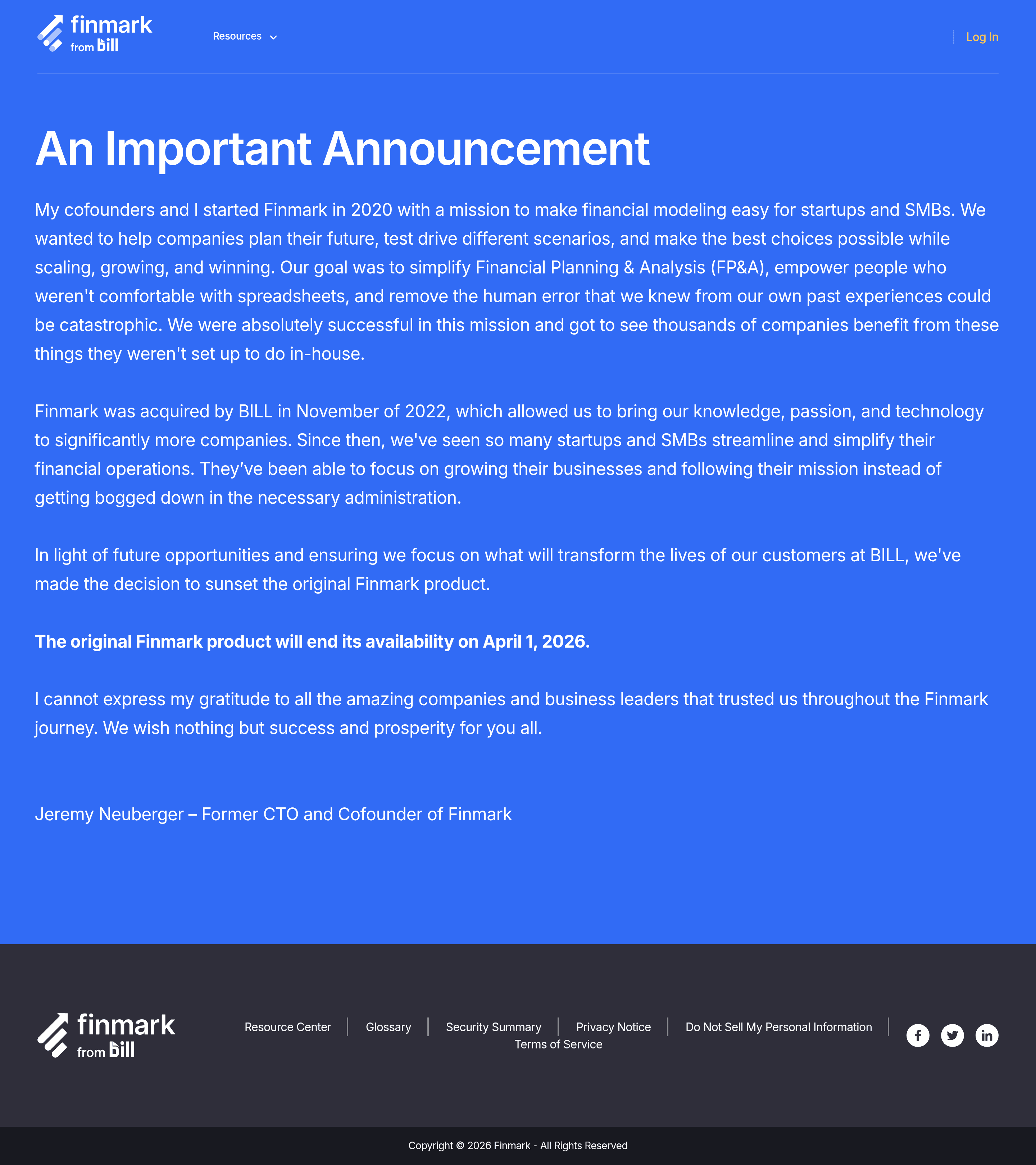 Finmark landing page screenshot