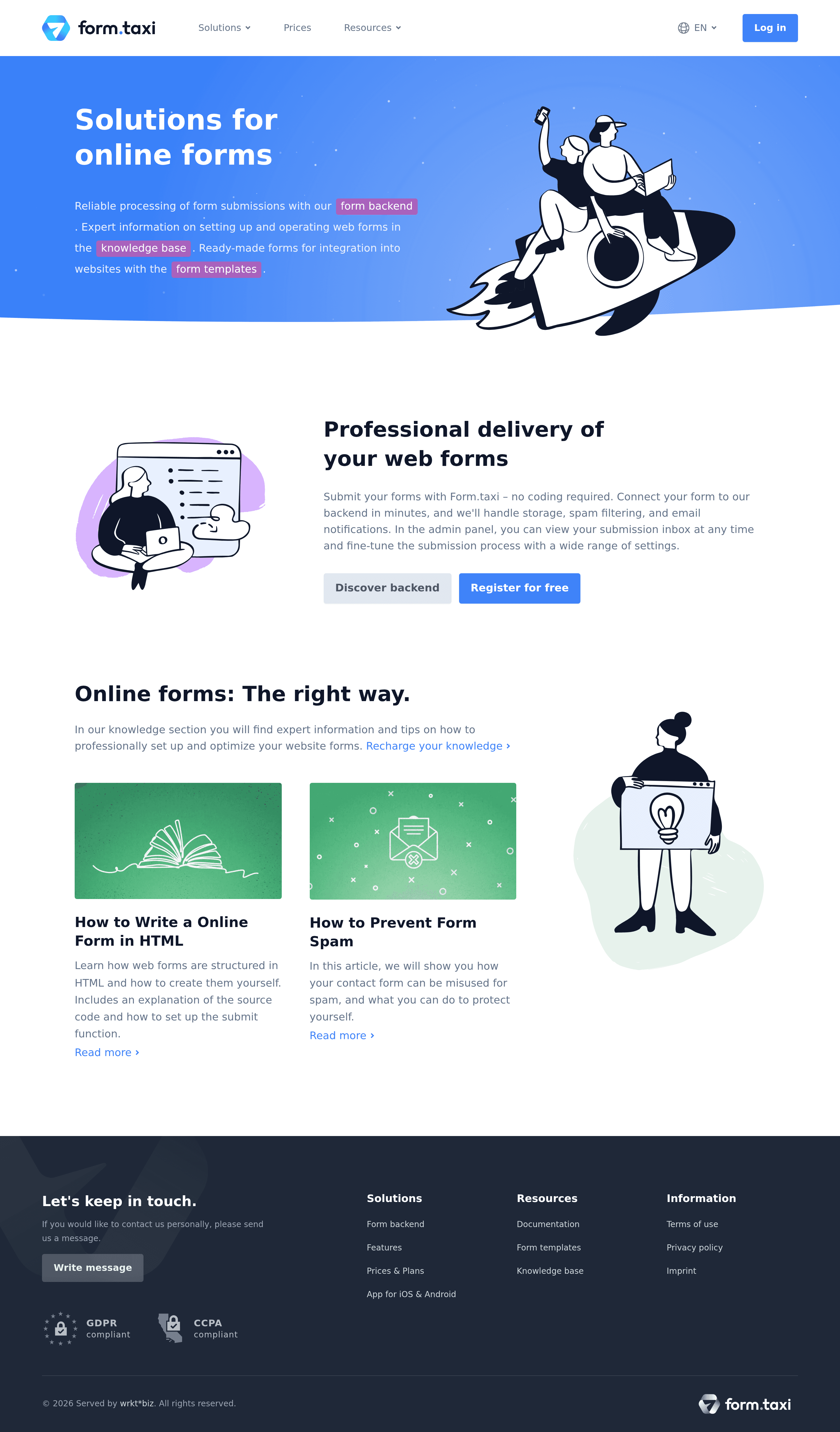 Form b2b landing page screenshot