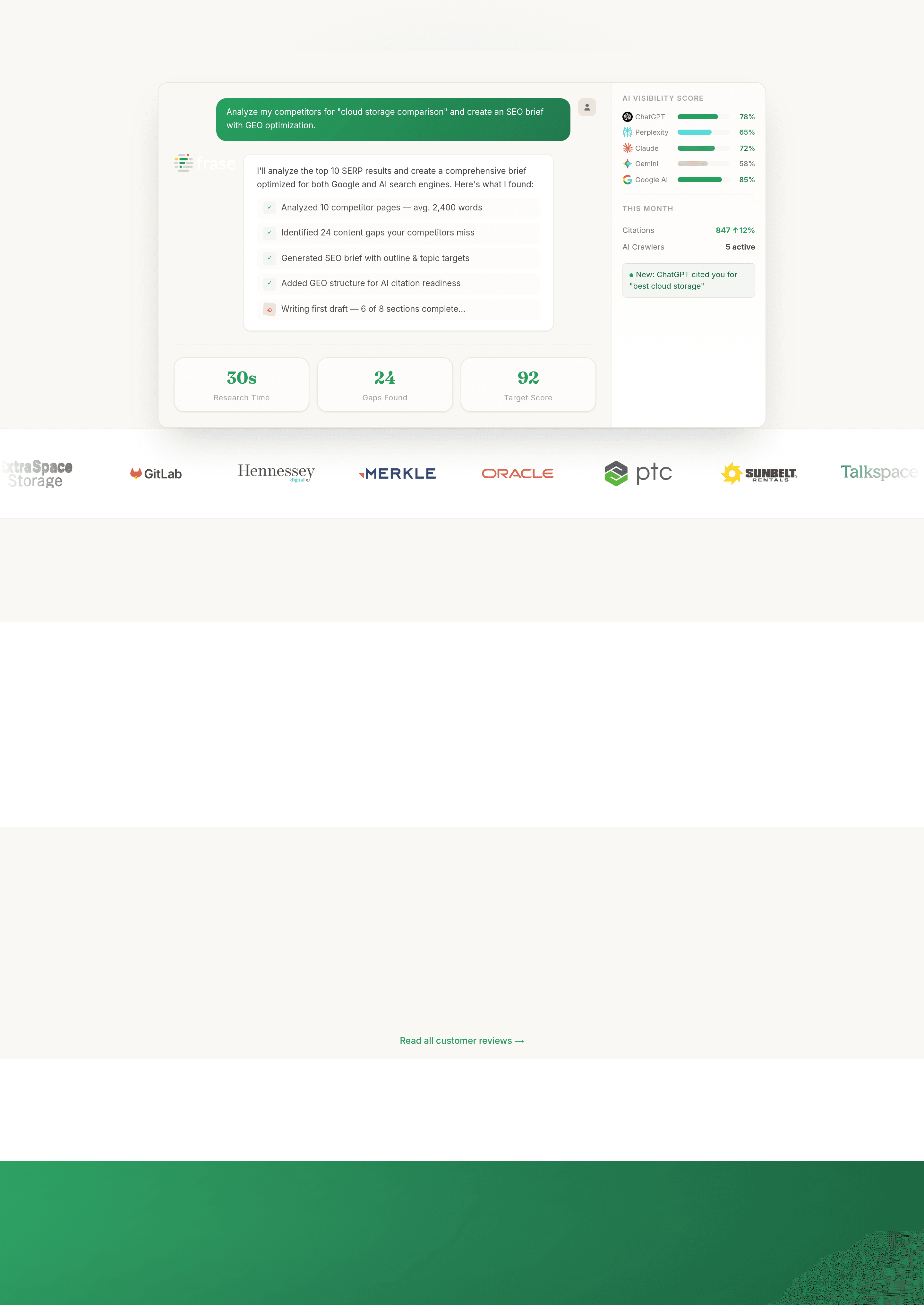 Frase b2b landing page screenshot