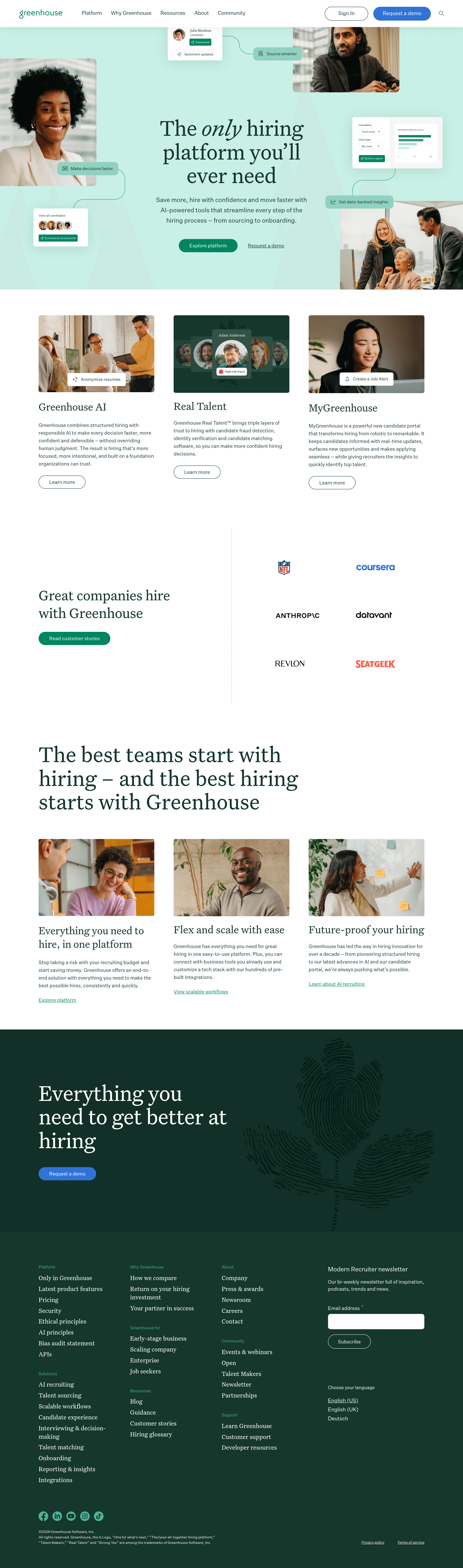 Greenhouse b2b landing page screenshot