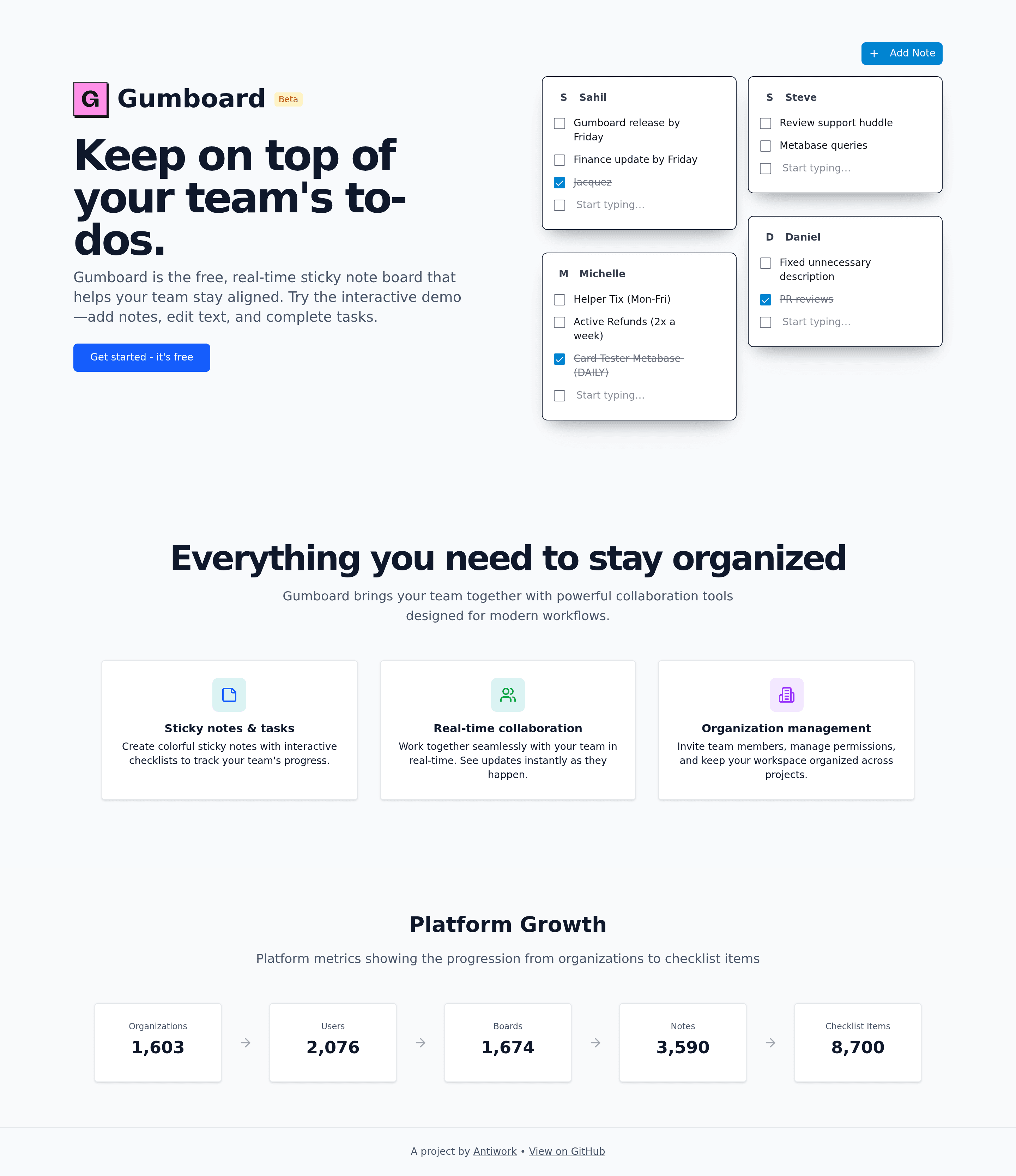 Gumboard b2b landing page screenshot