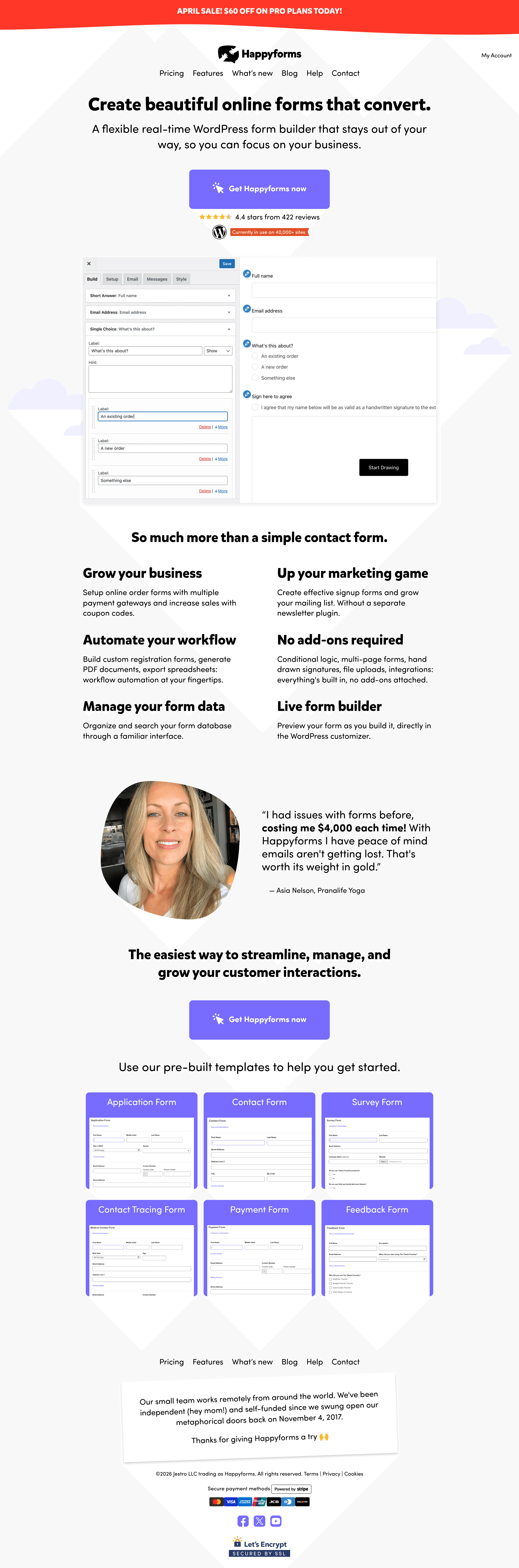 Happyforms b2b landing page screenshot