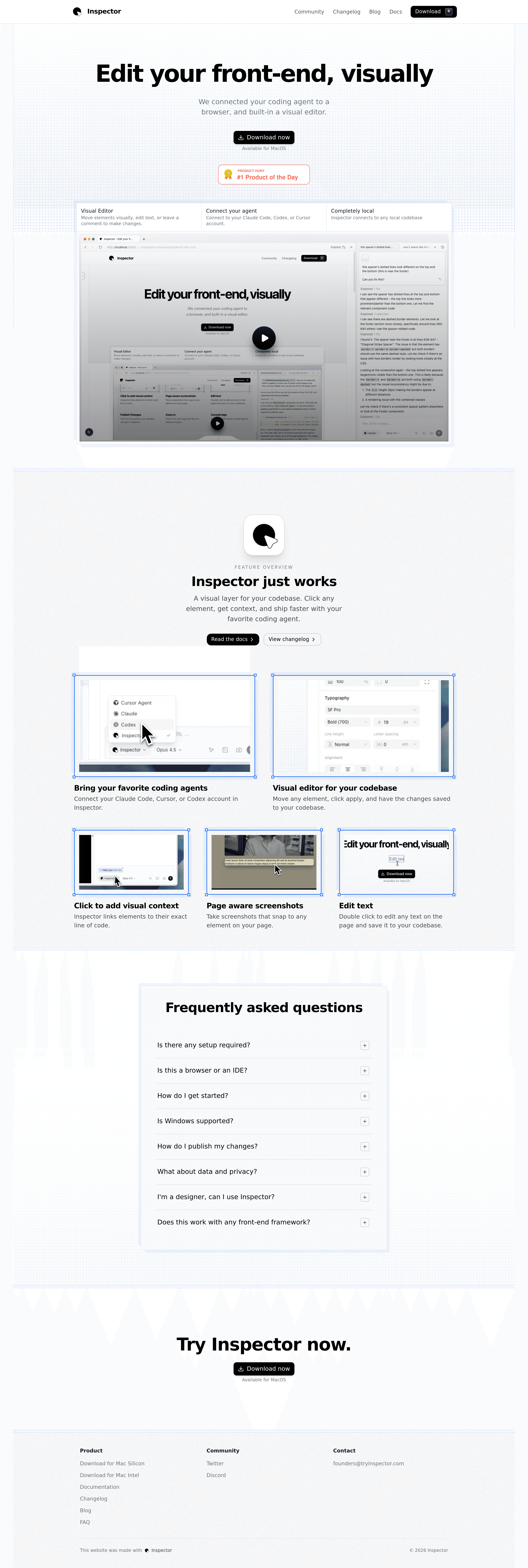 Inspector landing page screenshot