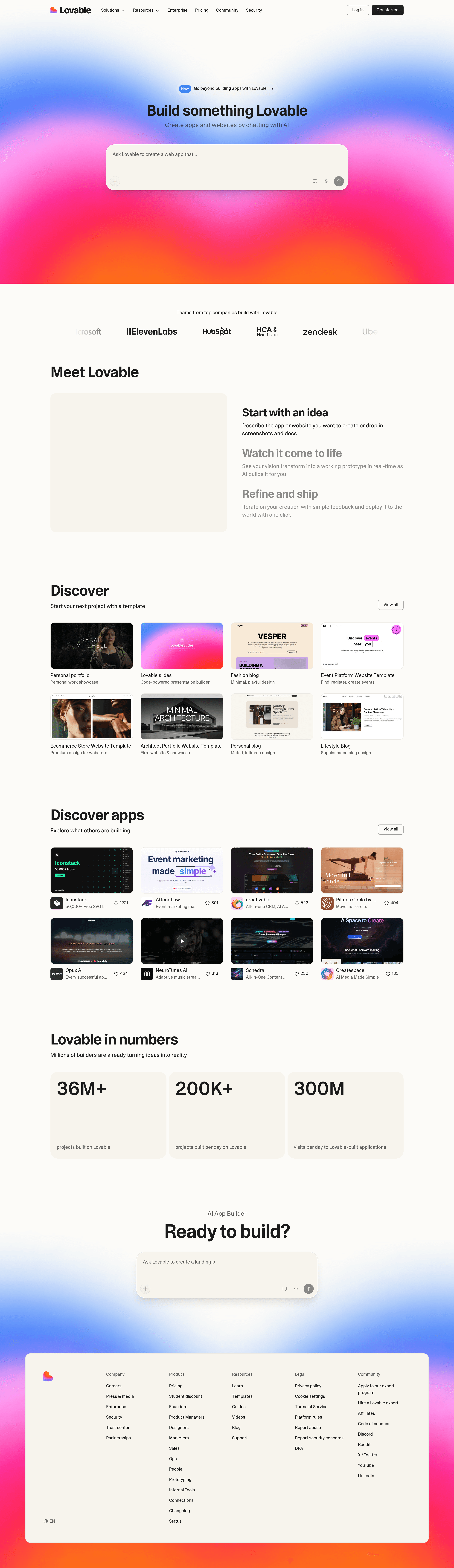 Lovable 2.0 landing page screenshot
