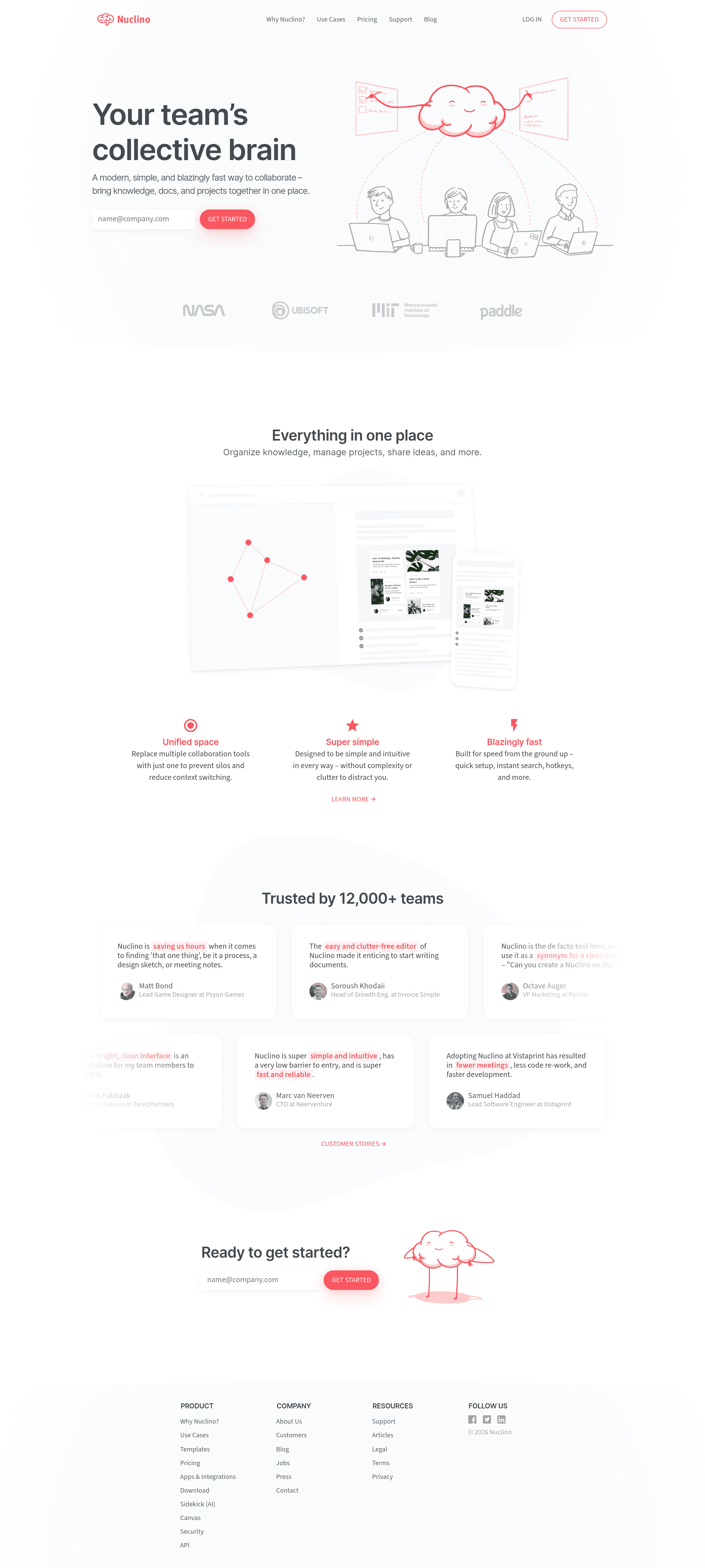 Nuclino b2b landing page screenshot