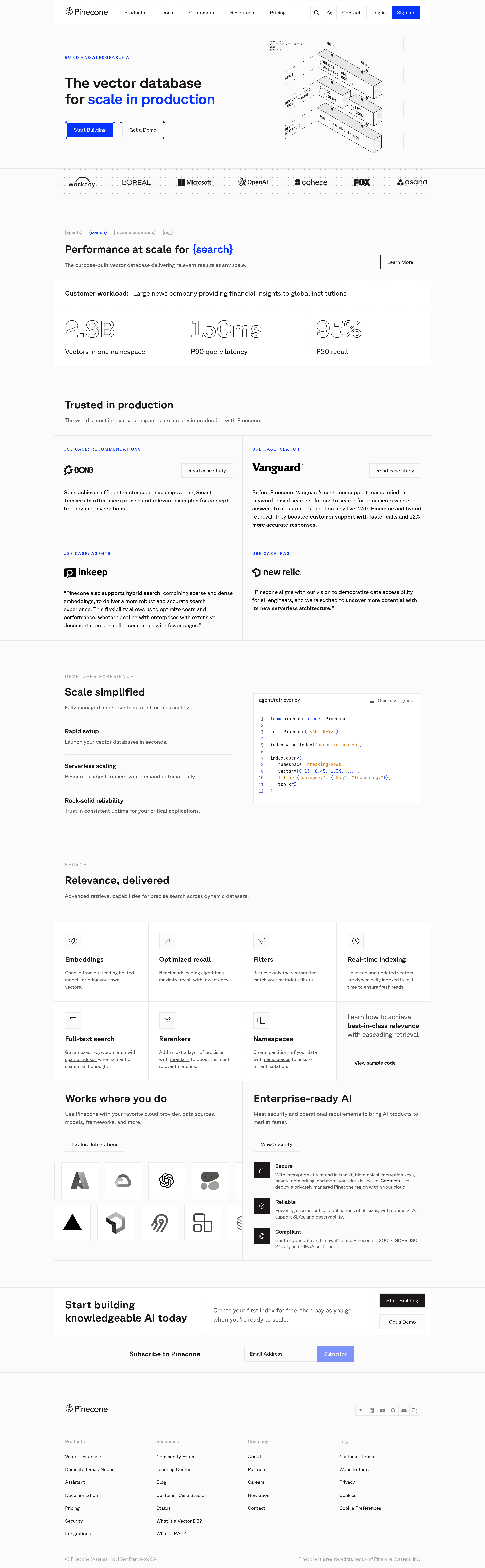 Pinecone landing page screenshot