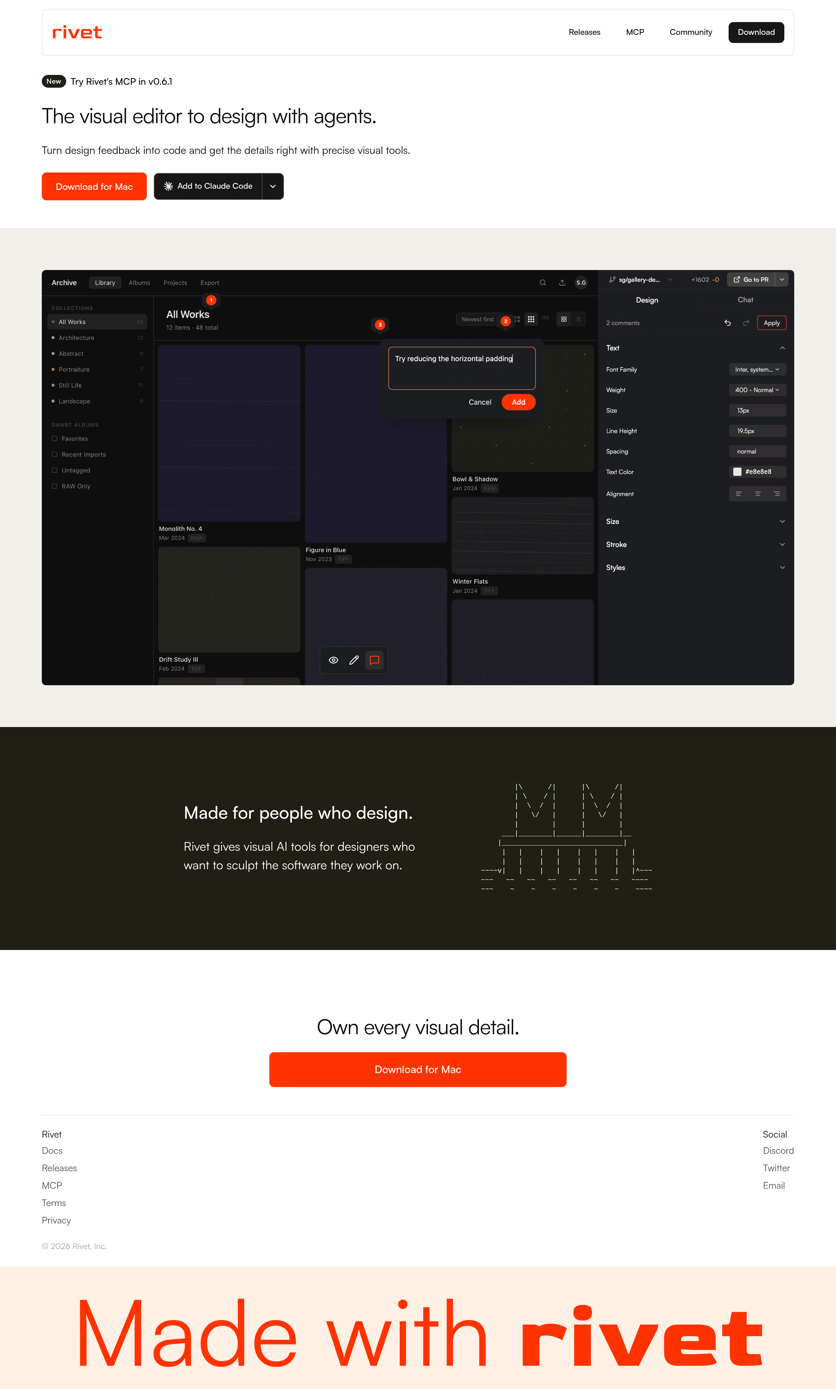 Rivet landing page screenshot