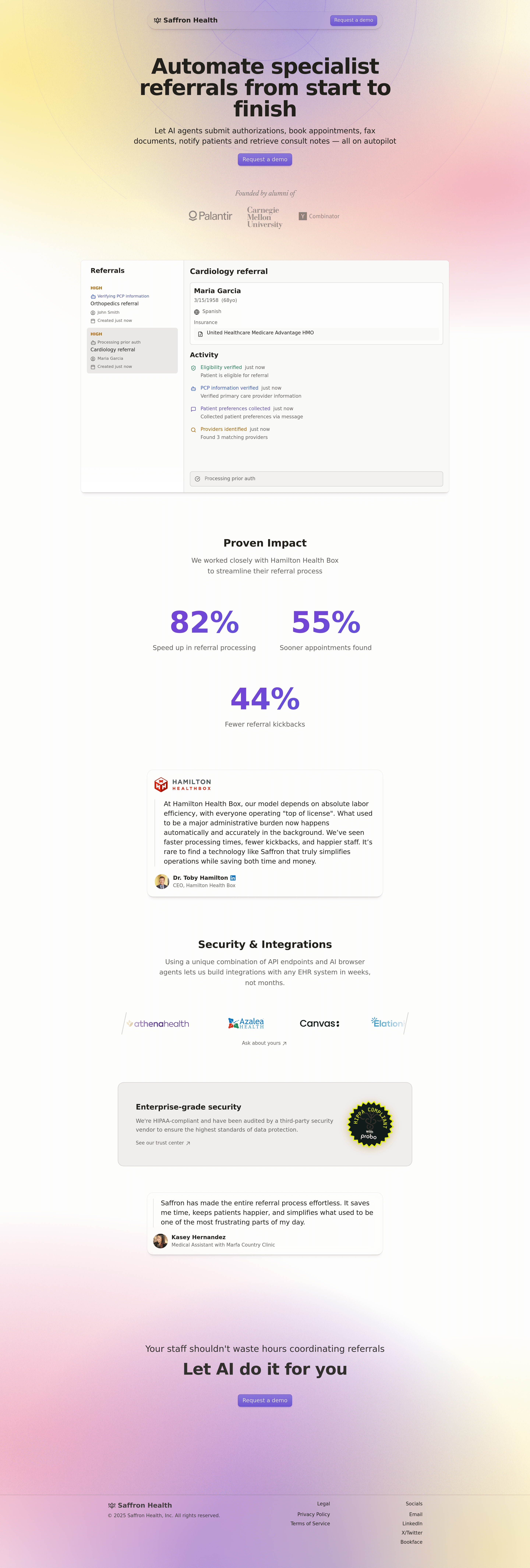 Saffron Health landing page screenshot