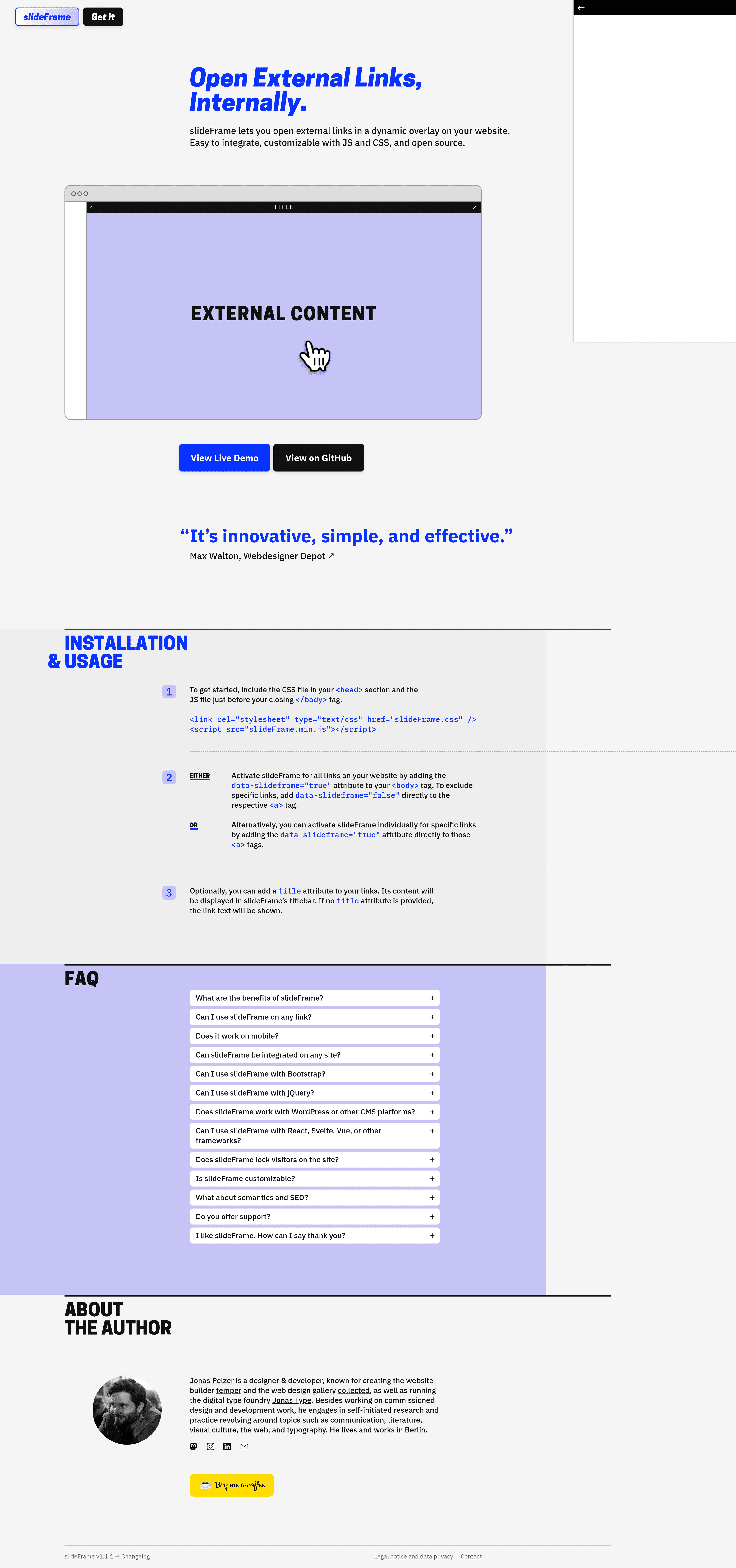 slideFrame b2b landing page screenshot