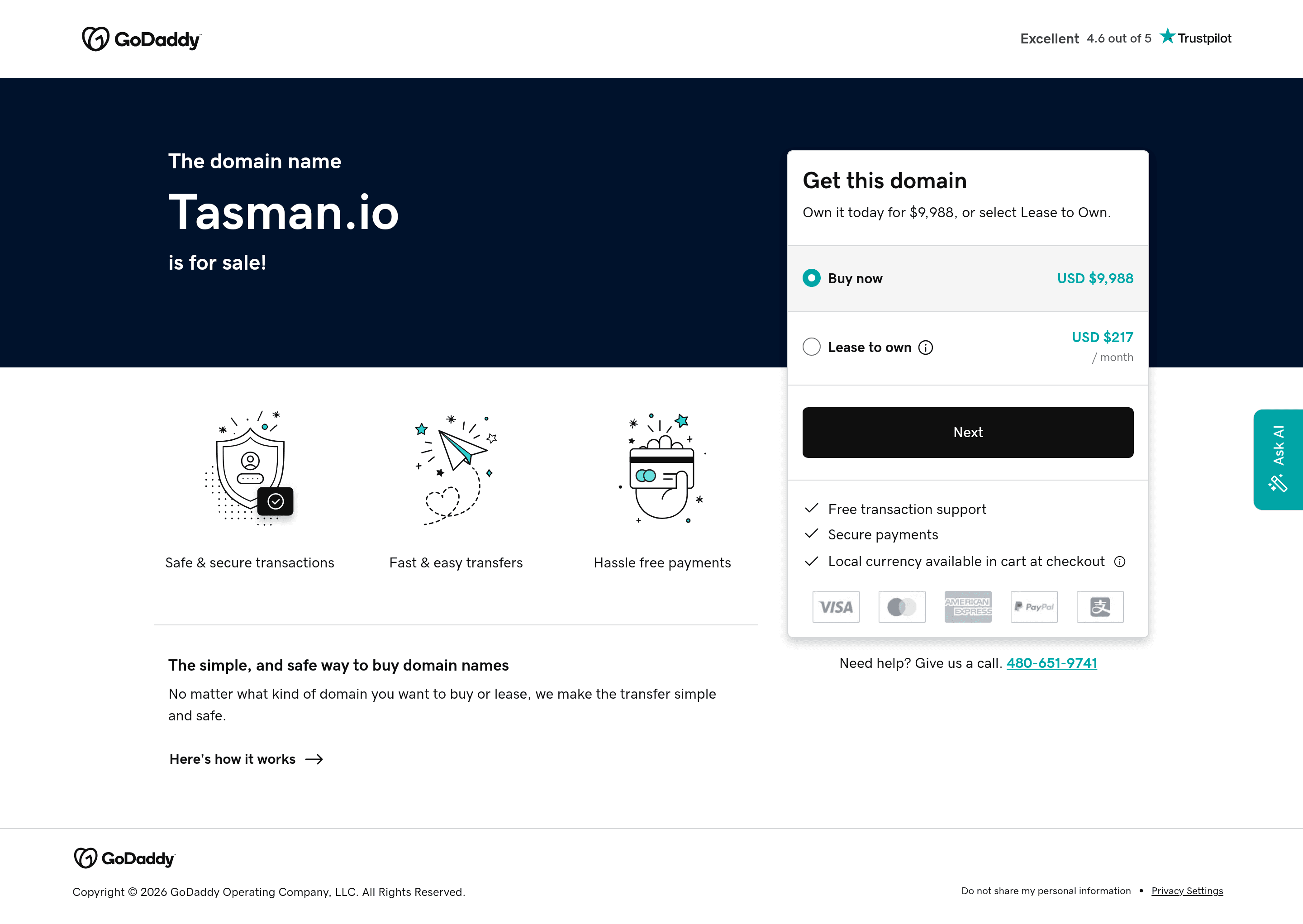 Tasman b2b landing page screenshot