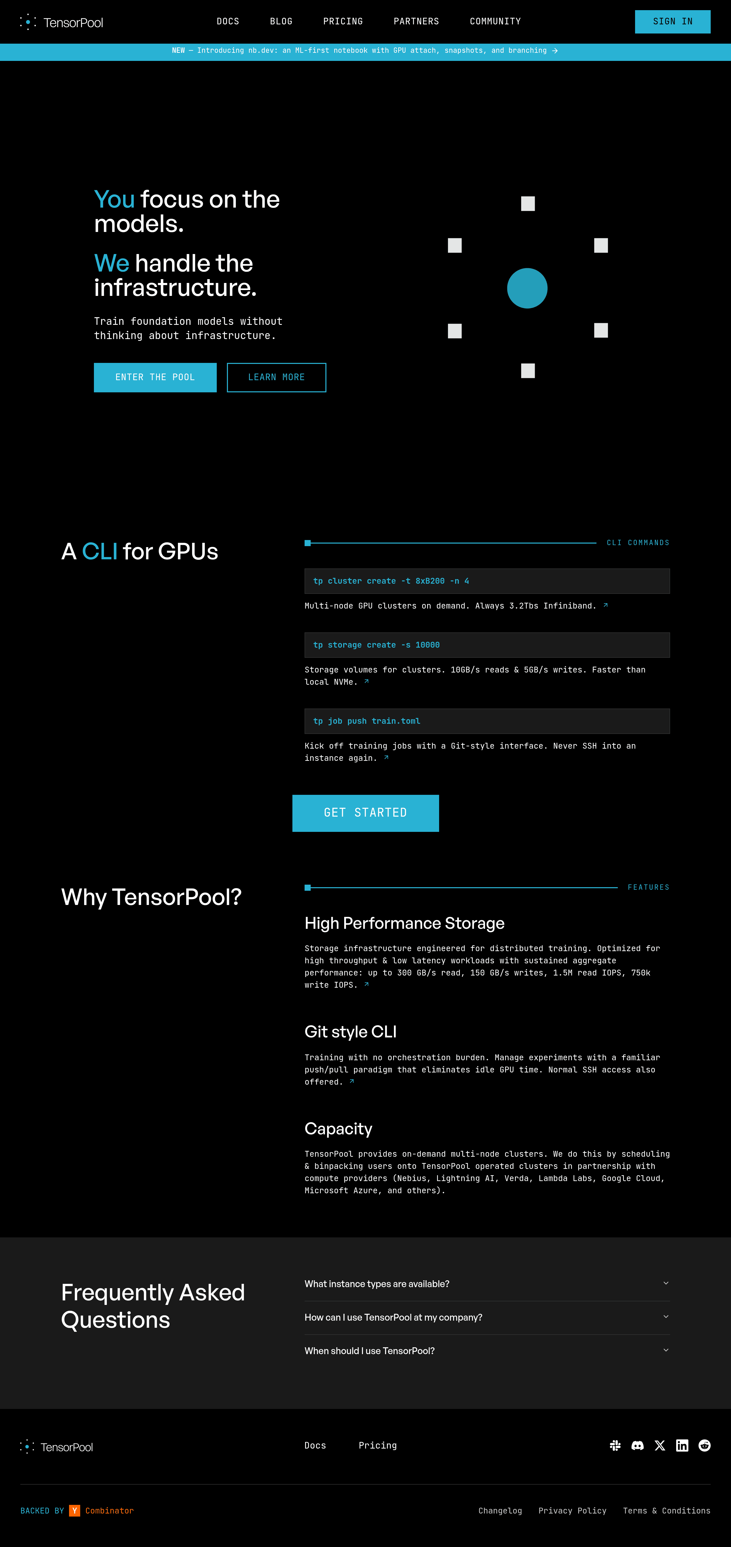TensorPool landing page screenshot