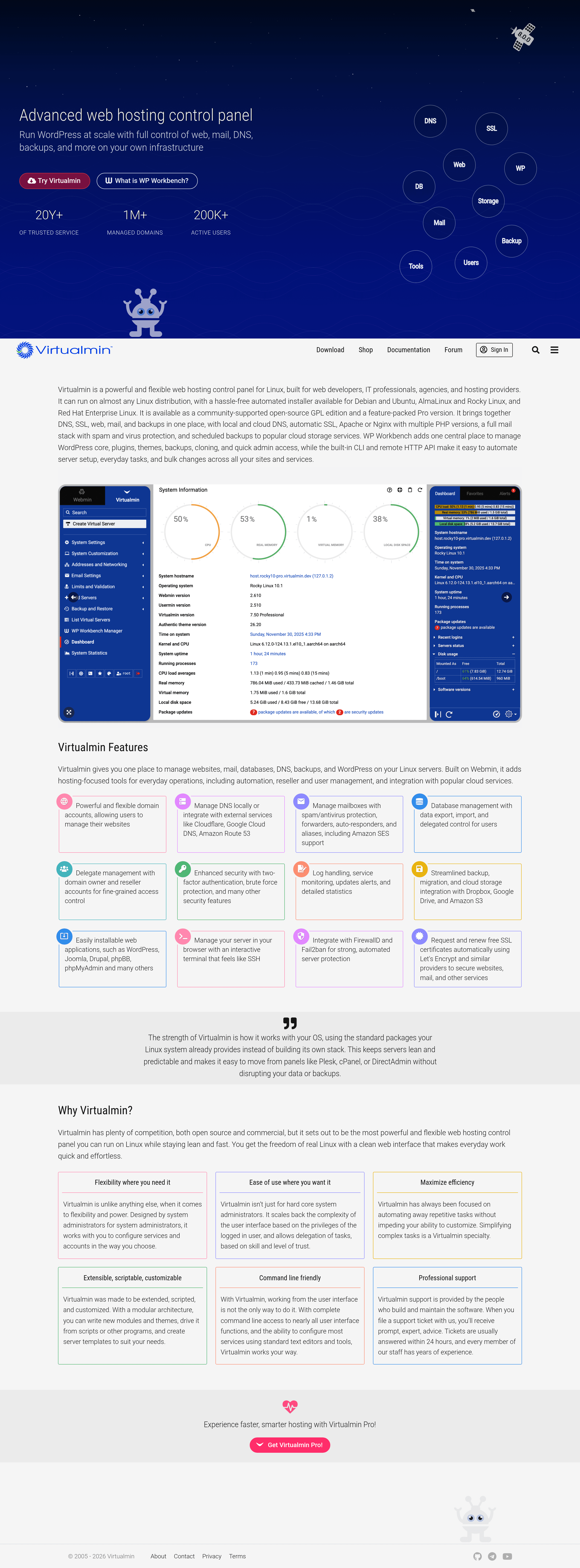 Virtualmin landing page screenshot