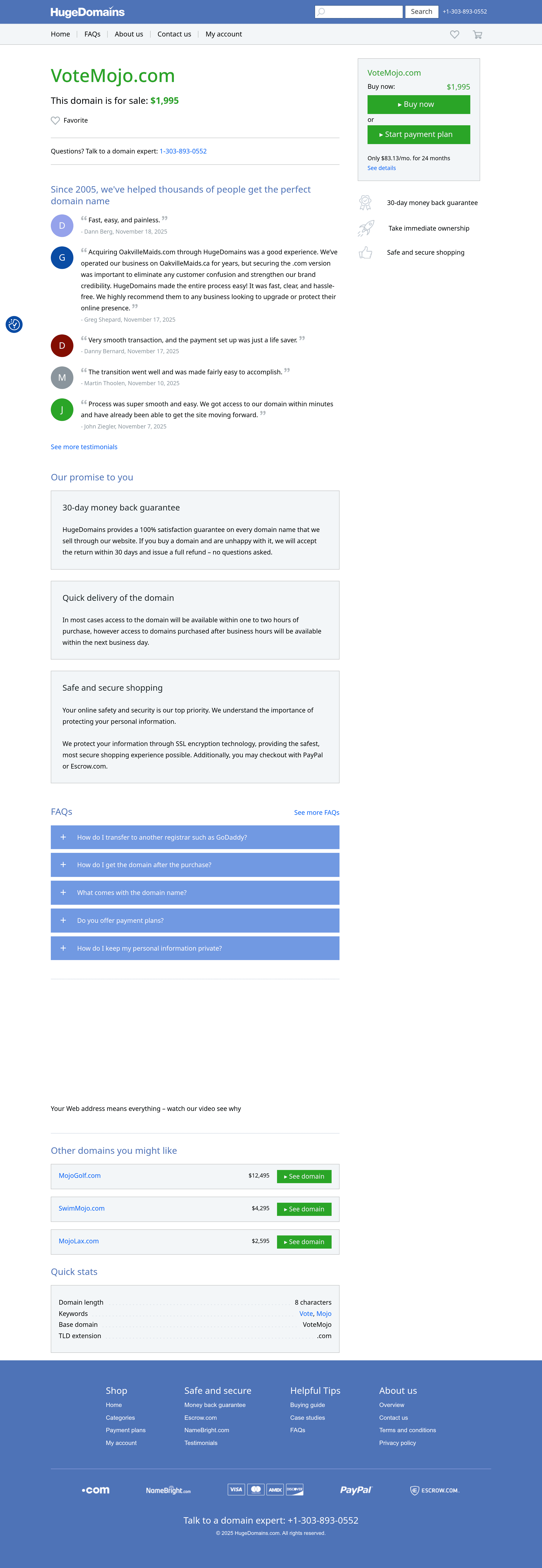 Votemojo b2b landing page screenshot
