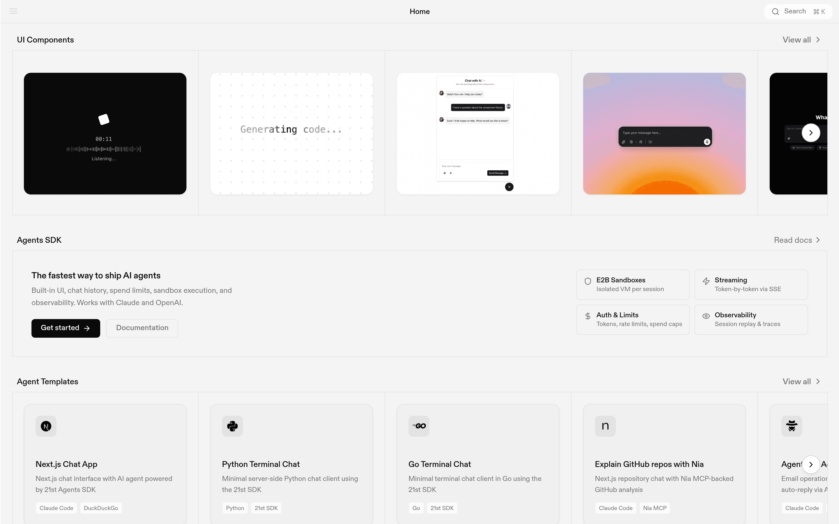 21st landing page screenshot