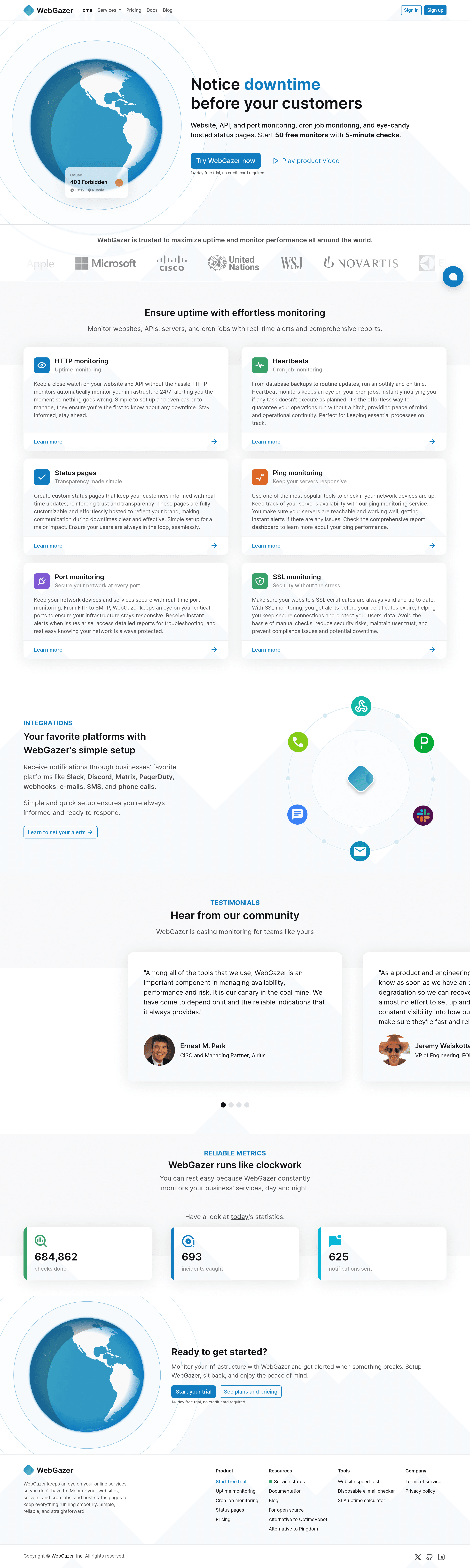 Free Monitoring Suite by WebGazer landing page screenshot