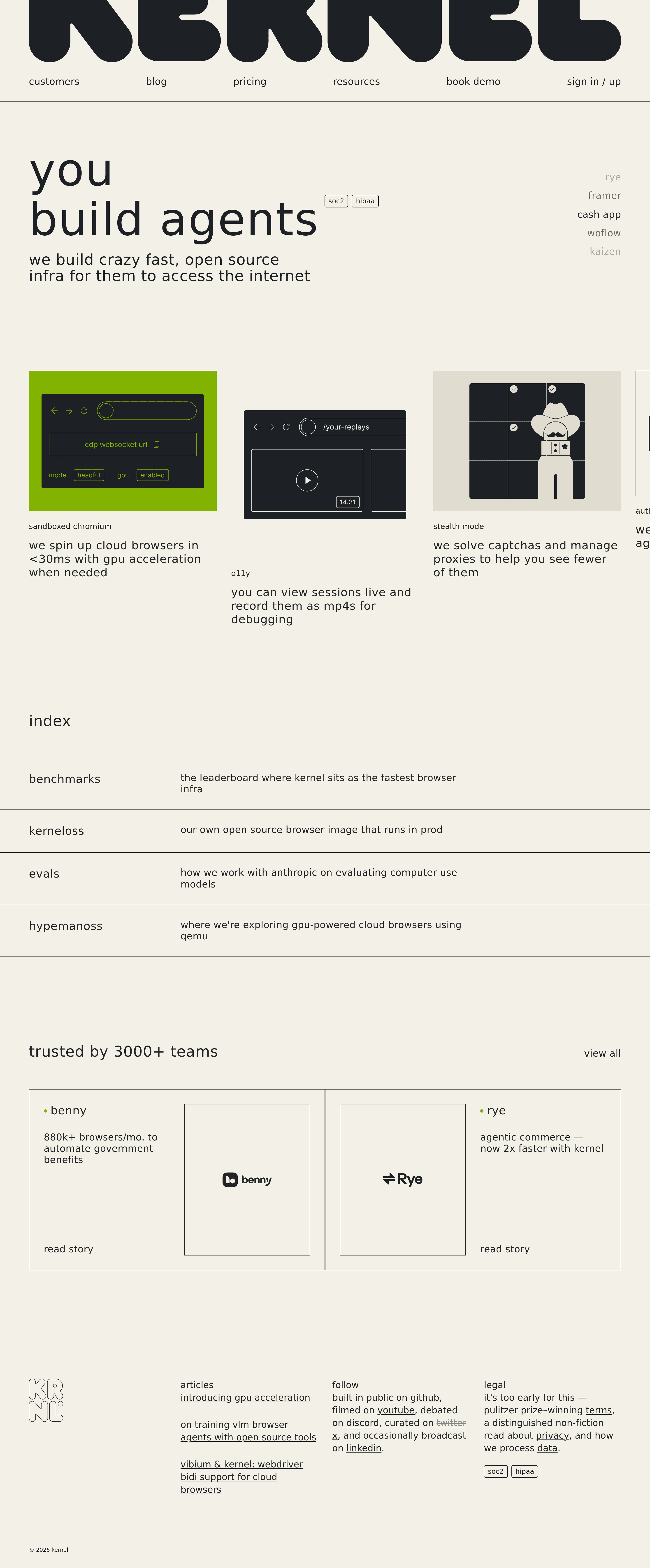 KERNEL landing page screenshot