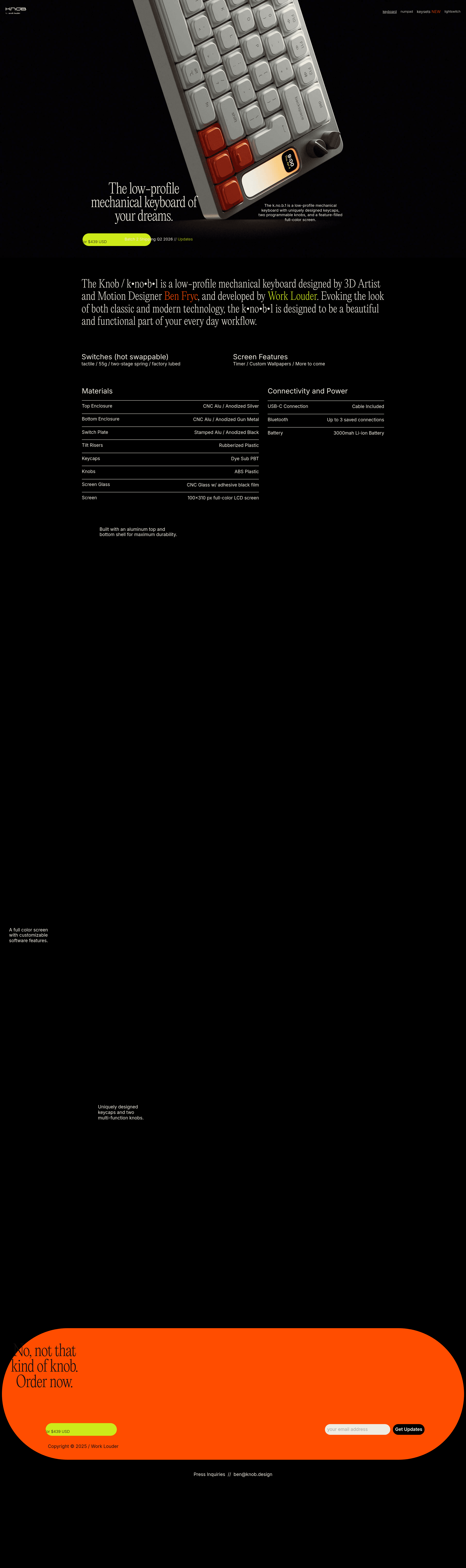 KNOB b2b landing page screenshot