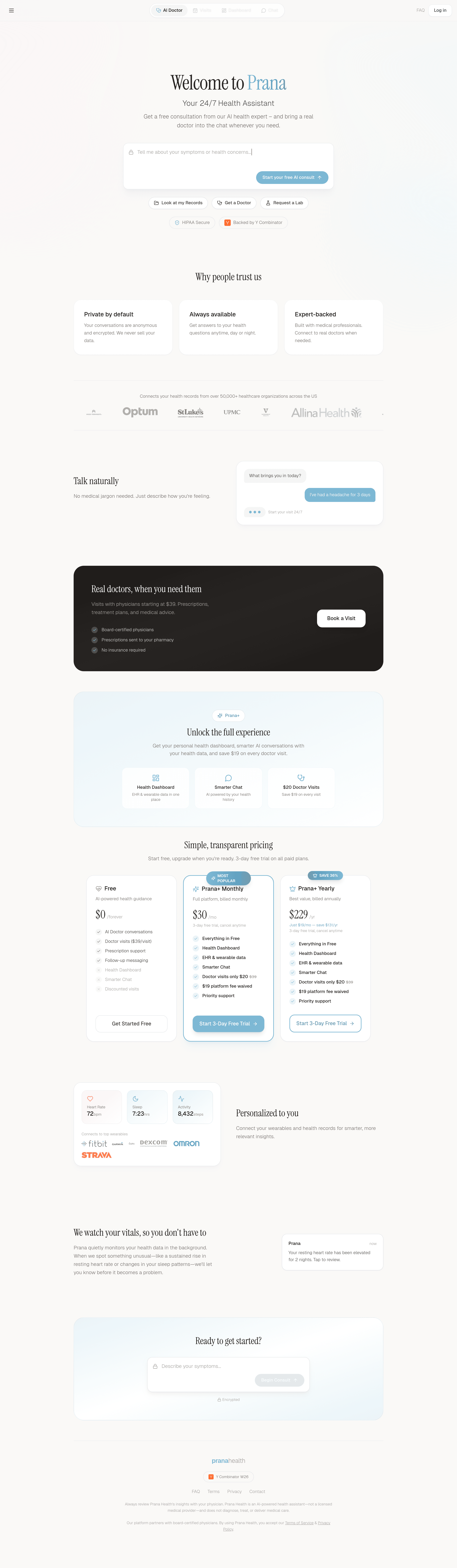 Prana landing page screenshot