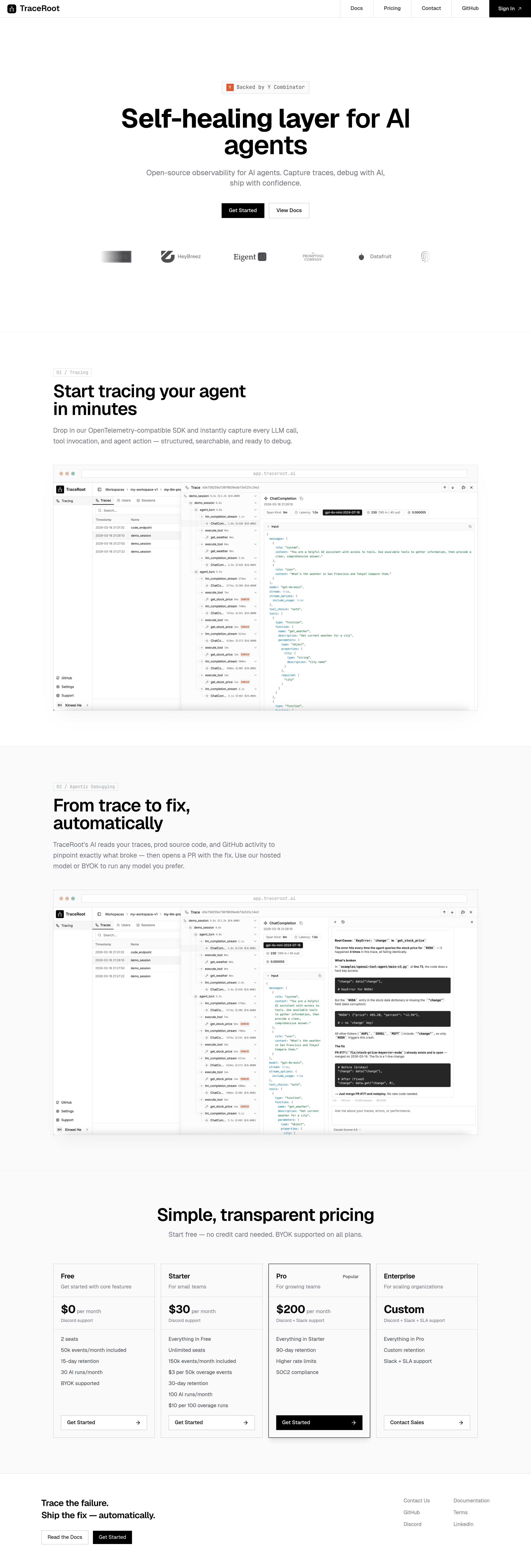 TraceRoot.AI landing page screenshot