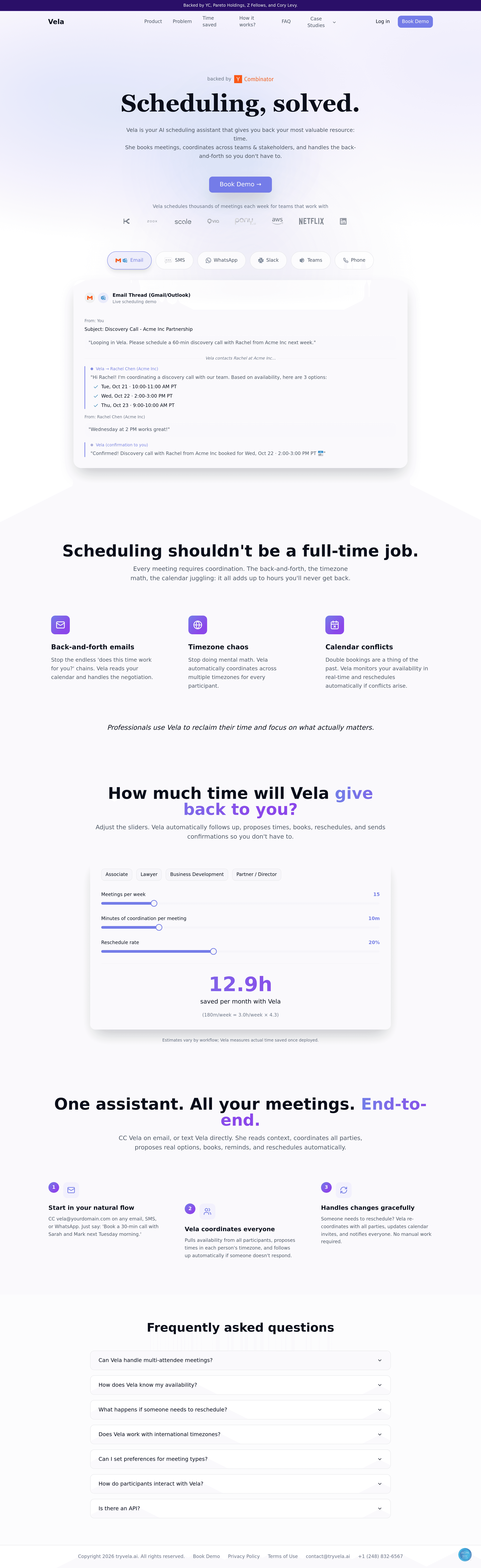 Vela landing page screenshot